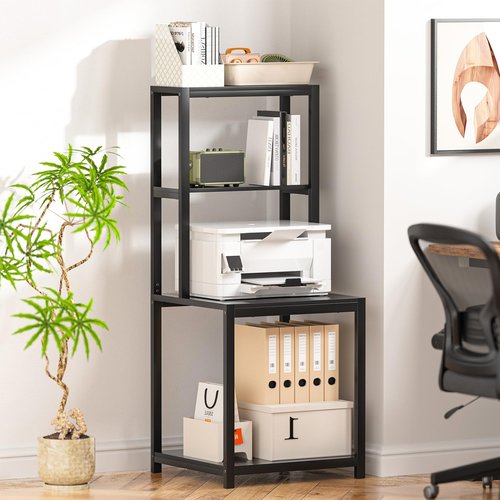 GreenForest 4 Tier Printer Stand with Storage Shelf, 49.2 inch Large Printer Table for Home Office Organization, Stable Small Corner Shelf for Heat Press, Mini Fridge, 3D Printer, Black