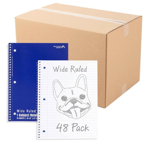 Blue Summit Blue Wide Ruled Spiral Notebooks Bulk, 1 Subject Spiral Notebook Wide Ruled, Paper School Bulk Notebooks, 48 Pack
