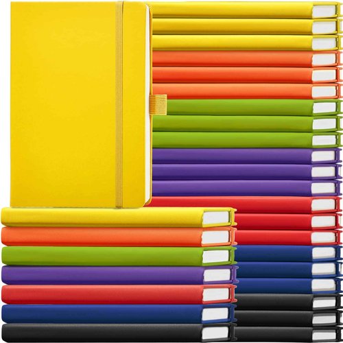 28 Pack Lined Notebook Journal Bulk A5 Hardcover Notebook PU Leather College Ruled Notepad 5.5 x 8.2 Inch Ruled Lined Journal Set With Pen Holder for School Business Work Travel Writing(Mixed Color)