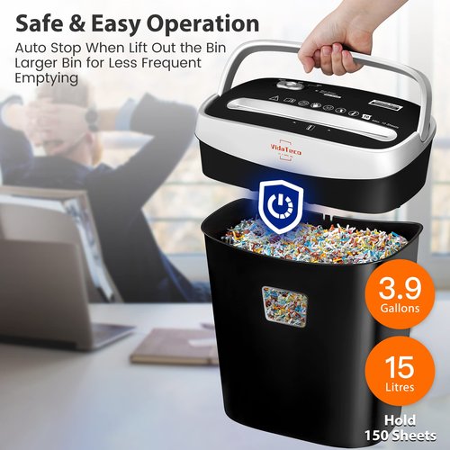 VidaTeco Paper Shredder for Home Office10-Sheet Cross-Cut Shredder with US Patented Cutter,Also Shreds Card/CD/Clip,Paper Shredding Machine for Home Use Heavy Duty with Jam Proof,3.9-Gallon Bin