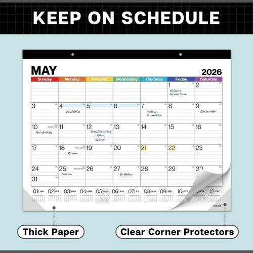Dunwell 2026 Desk Calendar - Large Monthly Blotter & Wall Calendar | Colorful Design, Easy-to-Read Daily Blocks