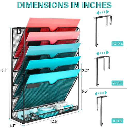 GALASALA Wall File Organizer, 10 Pockets and 6 Pockets Mesh Hanging File Organizer, Wall Mount File Holder With Hooks, Wall Organizer Magazine Rack for Office Supplies