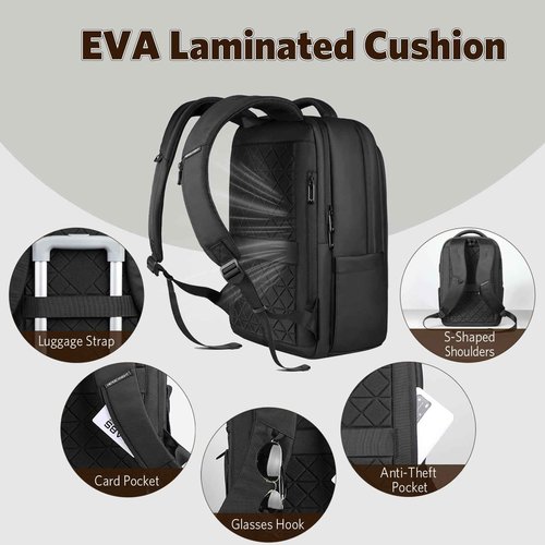 HEROIC KNIGHT Travel Laptop Backpack, Anti Theft Business Laptops Backpack with USB Charging Port, Water Resistant College Computer Bag Rucksack Gift for Men Women Work Fits 17 Inch Notebook-Black