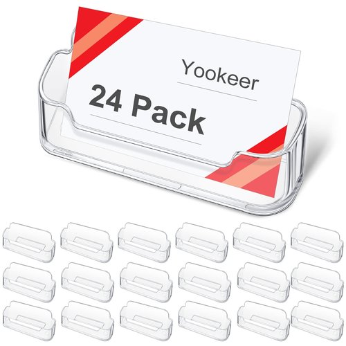 Yookeer 24 Pack Business Card Holder Acrylic Desk Display Clear Display Holder for Business Card Paper Holder Stand for Office Desktop Paper Brochure Supplies