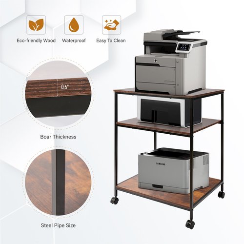 Sutex Large Printer Stand, 23.6" W x 18.9" D x 31.5" H Large Printer Table with Adjustable Storage Shelf, 3 Tier Rolling Printer Cart with Wheels for Home Office- Support 100 LBS Each Tier