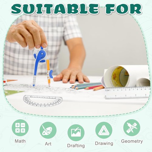Skiennix 36-Pack Math Compass & Protractor Set - Durable Plastic Rulers & Pencils for Geometry