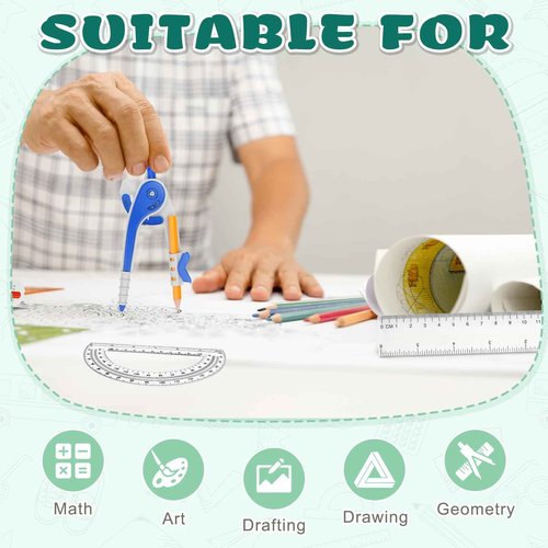 Zealor 72 Pack Math Compass & Protractor Geometry Math Plastic Ruler Set Drawing Compass with Pencils 6 Inch Plastic Protractor for Geometry Bulk for Office Woodworking Art Drawing