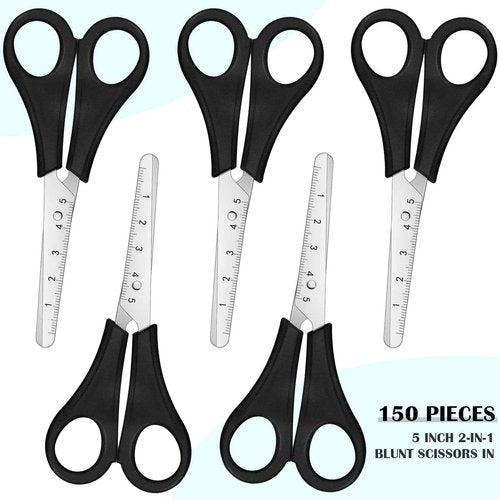 Honoson 150 Pack Scissors Bulk 5 Inch Blunt Tip Kids Safety Scissors Bulk All Purpose Snips for School Classroom Kindergarten Primary Craft Projects Office Sewing Craft Supplies(Black)