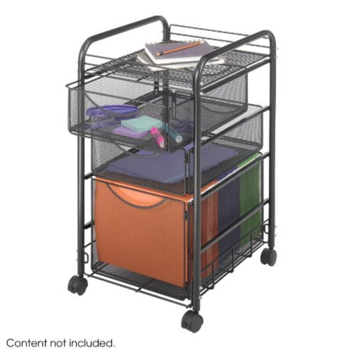 Safco Onyx Rolling File Cart with Large File Drawer and 2 Supply Drawers, Fits Letter-Size Hanging Folders, Durable Steel Construction