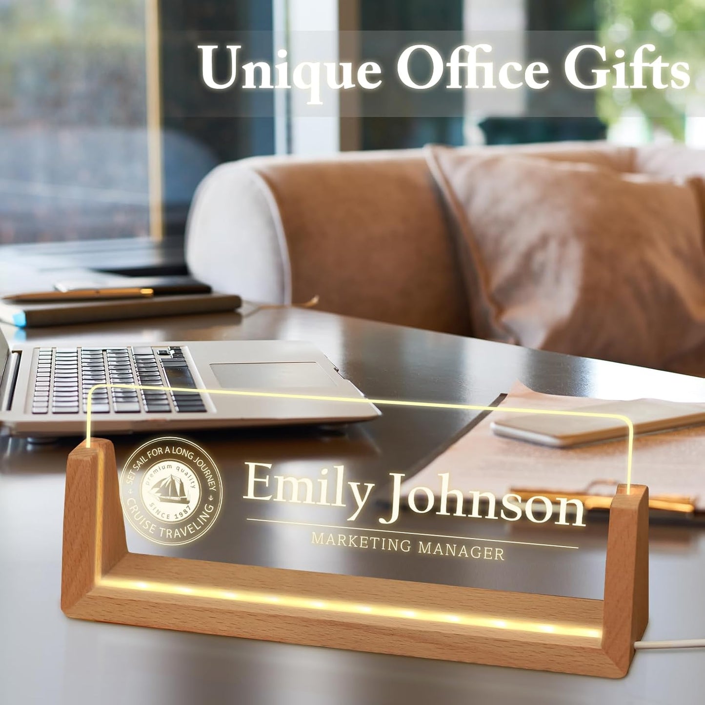 Skiennix Custom Name Plate - Personalized Light-Up Acrylic Desk Sign | Unique Office Gift for Boss & Coworkers