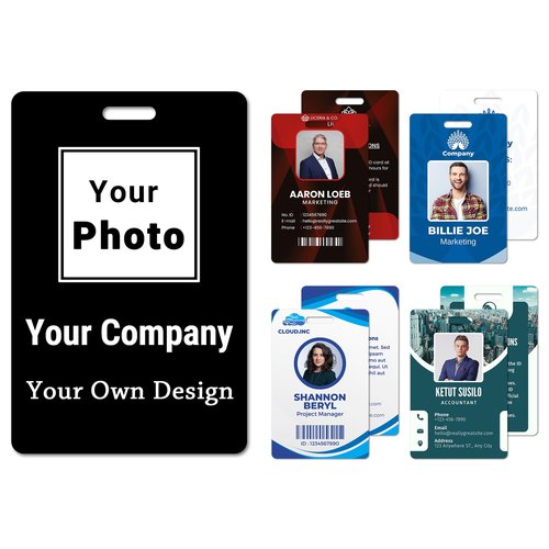 Custom Id Badge Custom Id Card Identification Badges Customizable Personalized Name Badge Customize Name Tag Photo Logo Employee Work Office Volunteer Customized Personal (Add Your Design-Vertical)