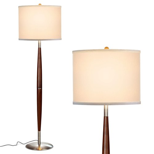Brightech Lucas LED Floor Lamp, Modern Light for Living Rooms & Offices, Great Living Room Décor with Drum Shade & Handsome Wood Finish, Bohemian Standing Lamp for Bedroom Reading
