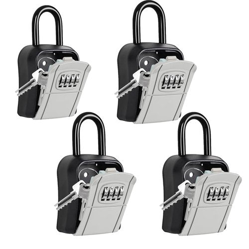 Portable Key Lock Box,Key Holder Safe Security Lock Box for Indoor, Outdoor, Garage, Garden, Store (4 Pack, Grey)