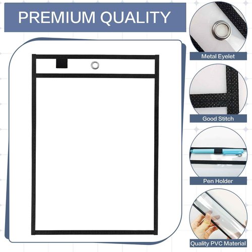 YUQILIN 80 Pack Dry Erase Pockets, Black 14 x 10 Inch Reusable Job Ticket Holders Work Order Plastic Sleeves Shop Ticket Folder Dry Erase Sheet Protectors for Teacher Classroom Office Organization