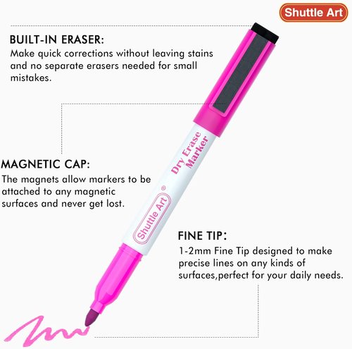 Shuttle Art Dry Erase Markers - 90 Bulk Pack in 15 Colors | Fine Point Magnetic Markers for Whiteboards & Glass