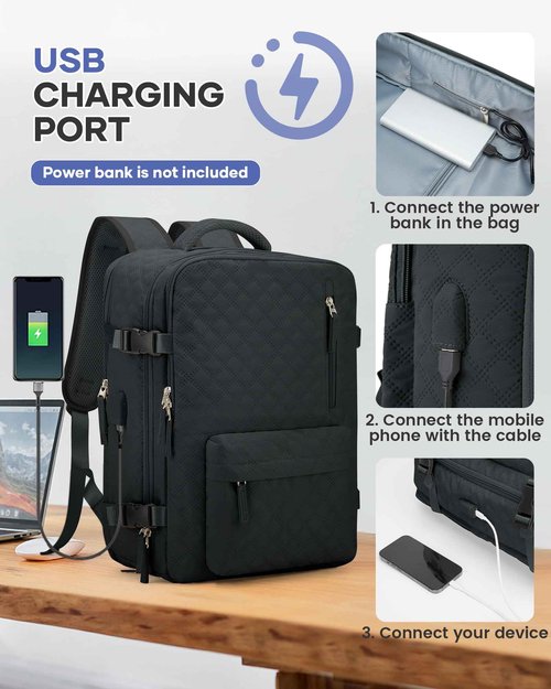 WONHOX Travel Vacuum Storage Backpack with Air Pump Vacuum Seal Compression Space Saver Bags Clothing Vacpack 18x14x8 inches Travel Bag Carry on Personal item Laptop Work Backpacks Women BlackGrey