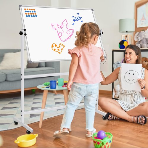 BSTPCOO Dry Erase Board with Stand 36"x24", Height Adjustable Mobile White Board with Stand Rolling Magnetic Whiteboard on Wheels Standing Whiteboard Including 1 Eraser, 2 Markers and 20 Magnets