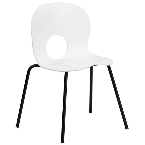 Flash Furniture HERCULES Series 770 lb. Capacity Designer White Plastic Stack Chair with Black Frame