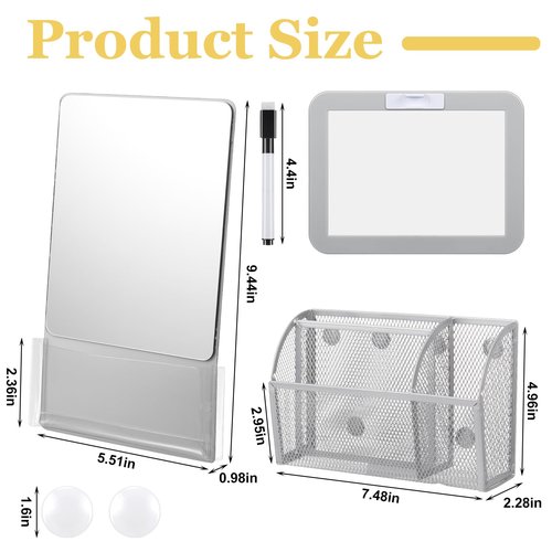 Fuyoooo Magnetic Locker Accessories, Back to School Essentials, Include Magnetic Mirror with Holder, Magnetic Mesh Pen Holder, Small Whiteboard and Magnets for Office School Locker Organizer (White)