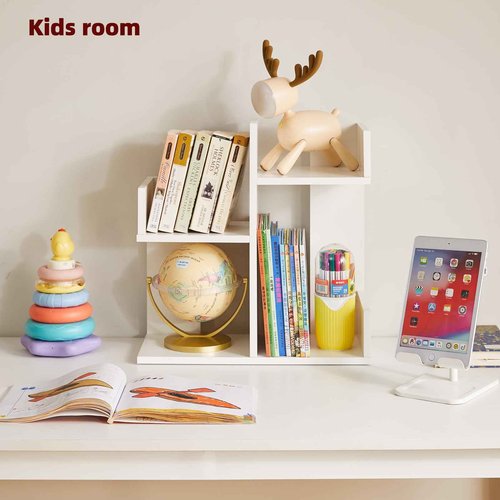 Aibiju Small White Desk Organizer, 2 Tier Tree Cactus Bookshelf, Desktop Organizer Wood, Small Plant Shelf White YD-DSR002W