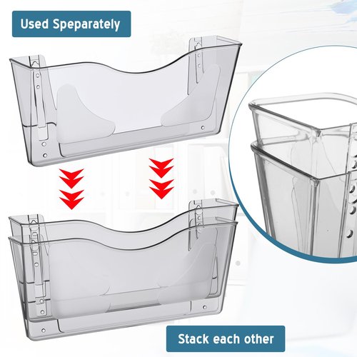 RattanView 10 Pack Acrylic Single Pocket Hanging File Organizer, Plastic Hanging Wall Mount File Holder Wall Pocket Mails Magazines Organizer Mounted Folder Bins for Office, School and Home