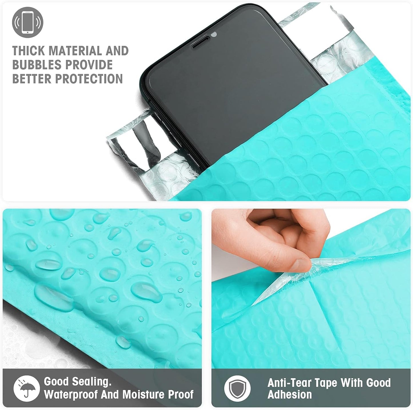 Metronic 4x8 Inch 800Pack Bubble Mailer, Teal Bubble Mailers, Waterproof Padded Envelopes, Self Seal Adhesion Bubble Envelopes, Cushioning Padded Mailers for Jewelry, Bubble Mailers Usable Size 4x7