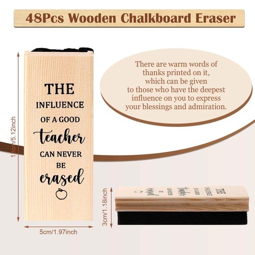 Outus 48 Pcs Teacher Appreciation Gifts Bulk Teacher Chalkboard Eraser Chalk Erasers with Wooden Handle Dustless Dry Chalkboard Cleaner for Classrooms Home Office Supplies Christmas Thank You Gifts