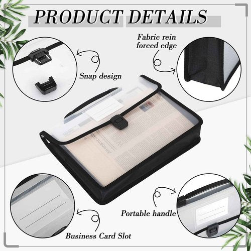 Colarr 15 Pcs Plastic Expanding File Folders with Handle and Snap Buckle Closure Waterproof Document Organizer Transparent Document Bag for Home Office School Organization (Black)