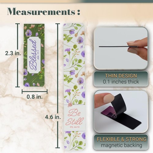 Christian Art Gifts Inspirational Magnetic Scripture Bookmark Set - Colorful Floral Design, Set of 6