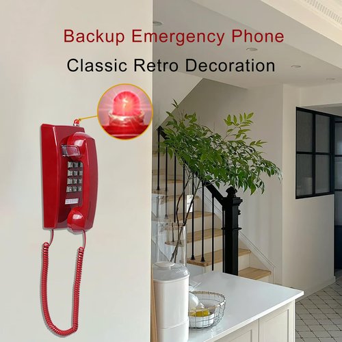Traditional Red Wall Phones for Landline Mechanical Ringing, Classic 2554 Wall Telephone Ringing Indicator, Retro Wall Phone Hearing Aid, Old Wall Mount Phone for Home,School, Backup Telephone
