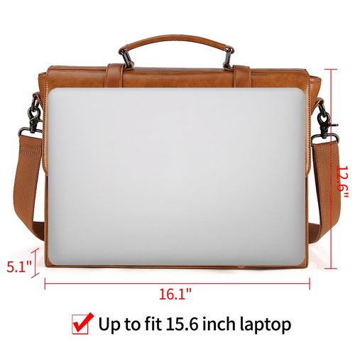 Mens Messenger Bag Vintage 15.6 Inch Waterproof Leather Laptop Briefcase Large Satchel Shoulder Bag Retro Office College Computer Bag, Brown