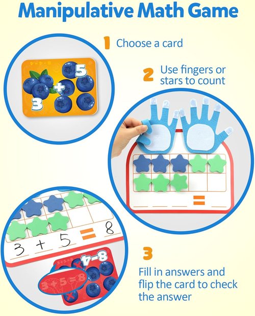 Coogam Montessori Math Manipulatives - Magnetic Ten Frame Counting Blocks & Dry Erase Board | Educational Toy for Grades 1-3