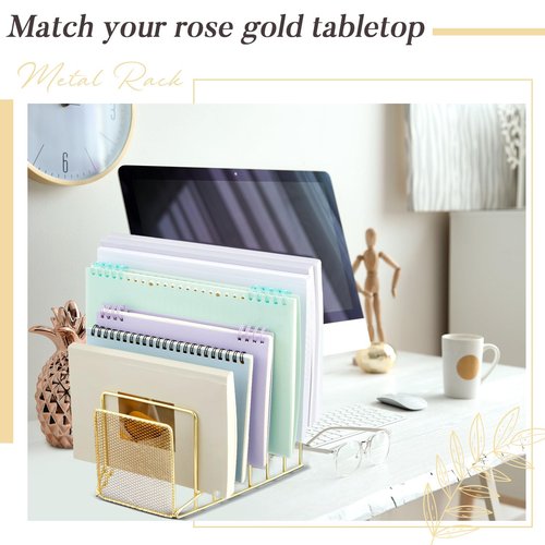 Chivertion 2 Pcs 7 Slot Incline File Sorter Metal Wire Mesh File Racks for Desktop Letter Sorter for Magazine Folder Book Organizer Home Office School Paper Mail Desk Storage Holder(Golden)