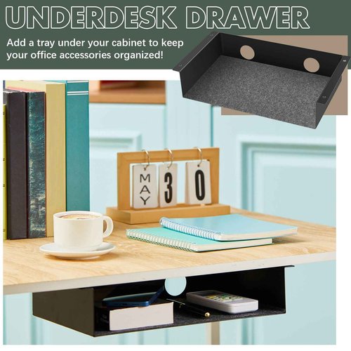 Yaocom 2 Pack Under Desk Hanging Shelf, Carbon Steel Storage Tray with Mute Felt Sheets, Mount Shelves Organizer for Office Home Workstation Gaming Desk Stand up(13x8x2.8 in/Storage Shelf,Black)