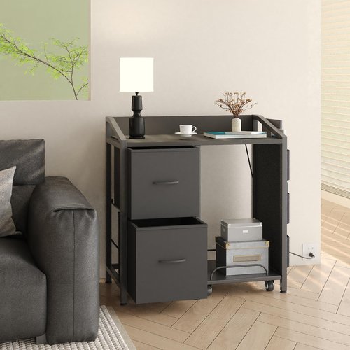WODRAWER Printer Stand with Storage, Lateral Office Filing Cabinets with Power outlets & USB Charging Port, File Cabinet with Large Printer Stands for Home Office, Shredder Stand Rack w/Wheels, Black