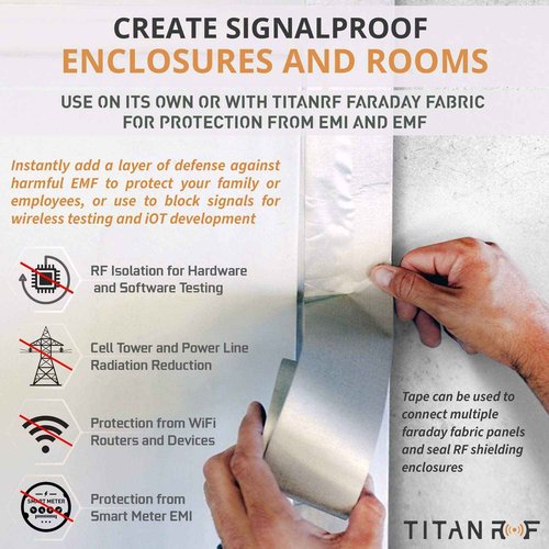 Mission Darkness TitanRF Faraday Tape // 10in W x 10ft L (25.4cm x 3.05m) High-Shielding Conductive Adhesive Tape Roll Used to Connect TitanRF Fabric Sheets or Seal RF Enclosures