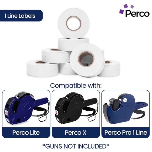 Perco 1 Line Freezer Adhesive Labels - 32 Rolls, 4 Sleeves, 32,000 Blank Price and Date Gun Labels for Perco Lite, X, Plus and Pro 1 Line Price and Date Guns - Made in USA