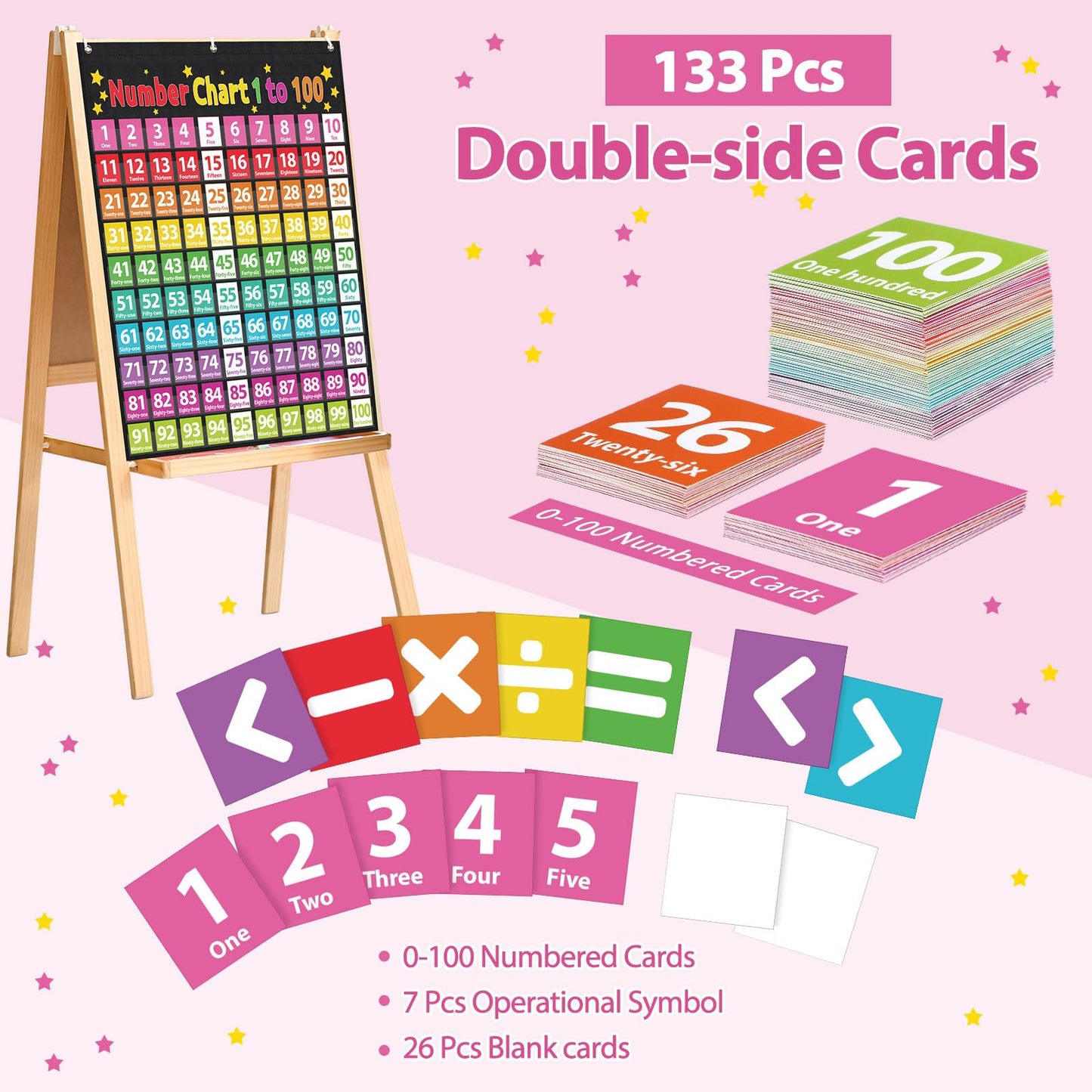 Frienda Hundreds Pocket Chart for Classroom with 100 Pockets 107 Double-Sided Number Cards 26 Blank Cards 1 Pen 3 Hooks Number Chart 1-100 for Classroom Home Learning Counting and Organizer(Classic)