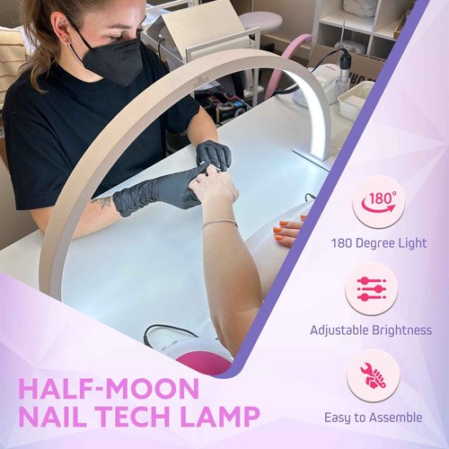 XOLLOZ Half Moon Nail Desk Lamp – 3360 Lumen LED Light for Nail Techs, Tattoo & Lash Work, Moon Light for Desk – Sleek White Design, Button Control