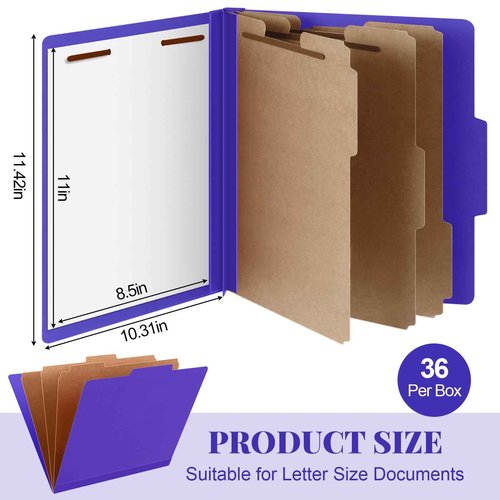 Skyygemm 36 Pcs Classification Folders Letter Size, 3 Divider Pressboard File Folder with Fasteners, Expanding File Organizer Bulk for Teachers, Clergy, Office, Church, Christmas Donations (Purple)