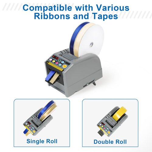 Ribbon Cutting Machine, Lightweight Dual-Tape Electric Dispenser, 39.9 in Max Length & 6 Memory Presets, Portable Auto/Manual Cutter for Warehouses, Gift Shops, Offices, DIY & Home