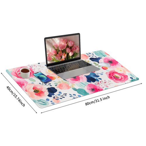 Bloss Flower Desk Mat, Leather Desk Pad, Desk Matt for Desktop, Waterproof Desk Pad Mat, Computer Mat for Office Work/Home/Decor/Desk Protector(31.5 x 15.7 Inches)