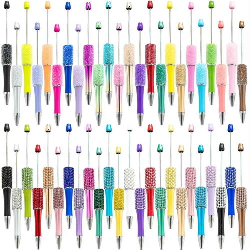 KUNHEHO 48Pcs Pens Bulk Beadable Focal Beads Pens with Glitter Diamond Pearls Fancy Cute Pens for Women Tween Girls Gifts Trendy Stuff School Supplies for Girls Teachers