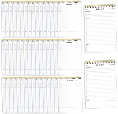 (50-Pack) To Do List Notepad - A5 Undated Daily Planner, 2500 Sheets/5000 Pages To Do List Notebook for Work, Spiral Waterproof Notepad for Office Supplies, School Planner, 5.8" x 8.3"