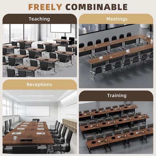 LoLuco Conference Table, Mobile Folding Conference Room Table with Wheels, Seminar Table with Flip-Top Design for Offices, Meeting Rooms and Classrooms (Black Walnut Desktop + Black Base, 63×24×30in)