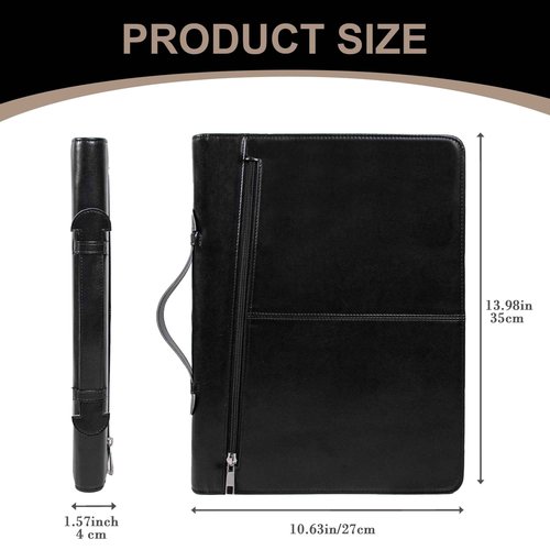 Calfinder Vegan Leather Padfolio with Zipper&Handle,Padfolios for Women&Men,Business Portfolio Organizer for Ipad,Notepad Folder with Phone Pocket and Card Holder,Portfolio Binder