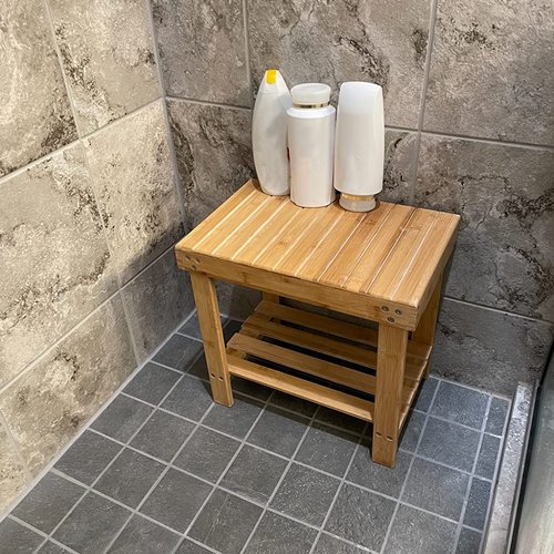 HOIGON 2 Pack 13 Inches Bamboo Step Stool, Bamboo Foot Stool with Storage Shelf, Non-Slip Stepping Stools for Home, Garden,Bathroom