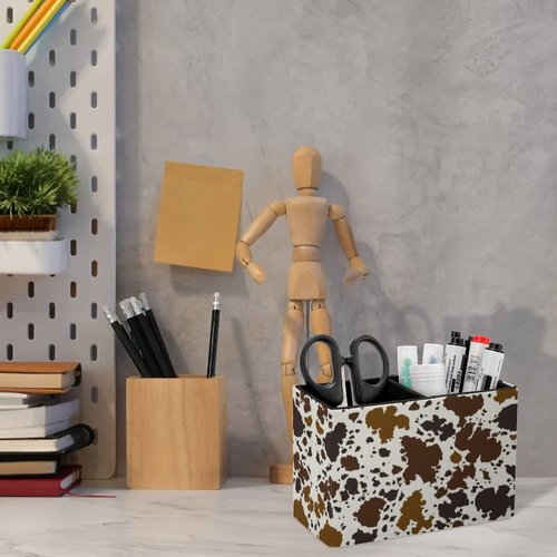 DEHOZO Pen Holder, Pencil Holder for Desk, PU Leather Desktop Pen Cup Storage, Desk Pencil Pen Organizer Makeup Brush Holder for Office Bedroom Home (Cow Print Skin Brown)