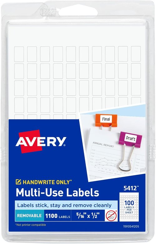 Avery Multi-Use Removable Labels - 5/16" x 1/2" White | 1,100 Blank Non-Printable Labels