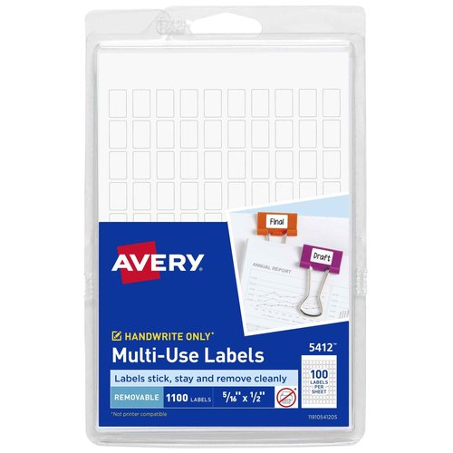 Avery Multi-Use Removable Labels, 5/16" x 1/2", White, Non-Printable, 1,100 Labels Per Pack, 18 Packs, 19,800 Blank Labels Total (5412)